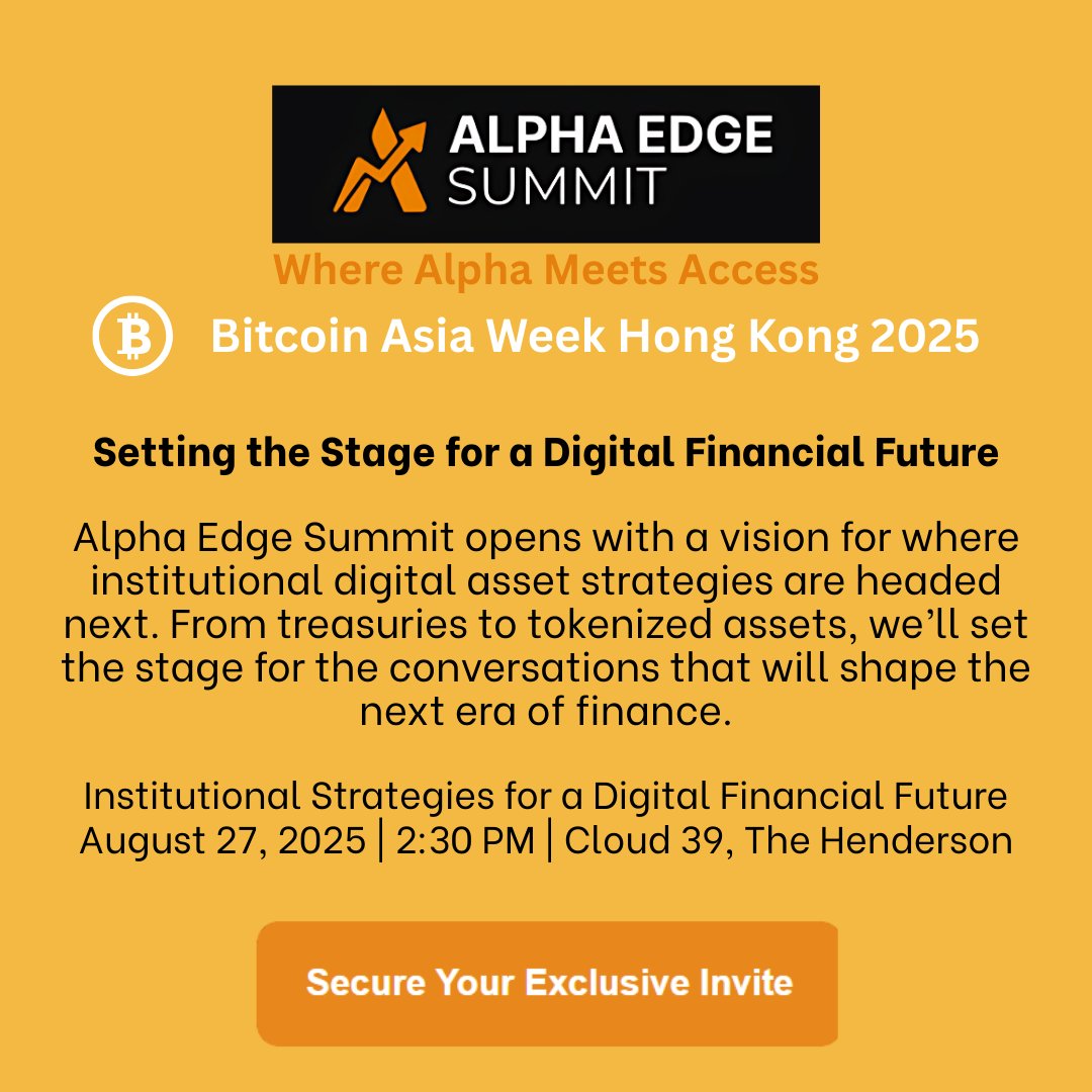 Digital assets can do more than sit on a balance sheet. Panel II at #AlphaEdgeSummit explores how to:

✔ Enhance liquidity
✔ Diversify beyond traditional holdings
✔ Generate new treasury income streams

alphaedgesummit.com