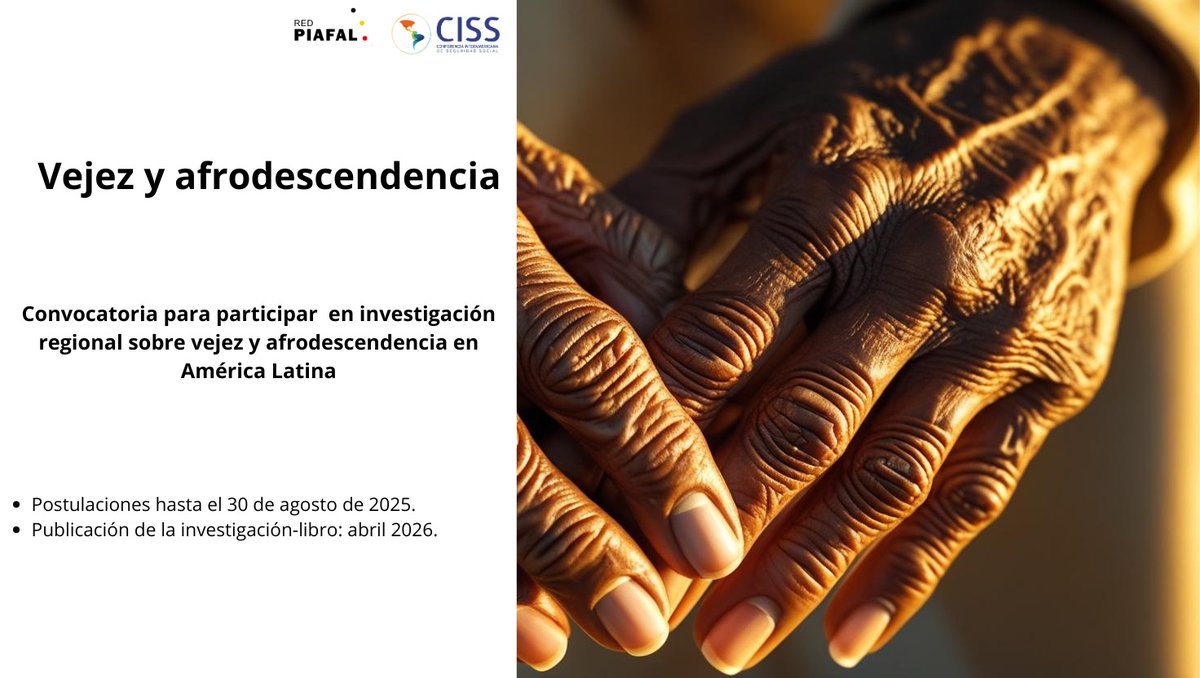 PIAFAL_ALAP (@alappiafal) on Twitter photo La <a href="/CISS_org/">CISS</a> y <a href="/AlapPiafal/">PIAFAL_ALAP</a> invitan a investigadores de América Latina y el Caribe a participar en el libro colectivo: “Dimensiones de la vejez y afrodescendencia en el hemisferio americano”
Convocatoria completa en el siguiente link: acortar.link/zmMECv
#SeguridadSocial La <a href="/CISS_org/">CISS</a> y <a href="/AlapPiafal/">PIAFAL_ALAP</a> invitan a investigadores de América Latina y el Caribe a participar en el libro colectivo: “Dimensiones de la vejez y afrodescendencia en el hemisferio americano”
Convocatoria completa en el siguiente link: acortar.link/zmMECv
#SeguridadSocial