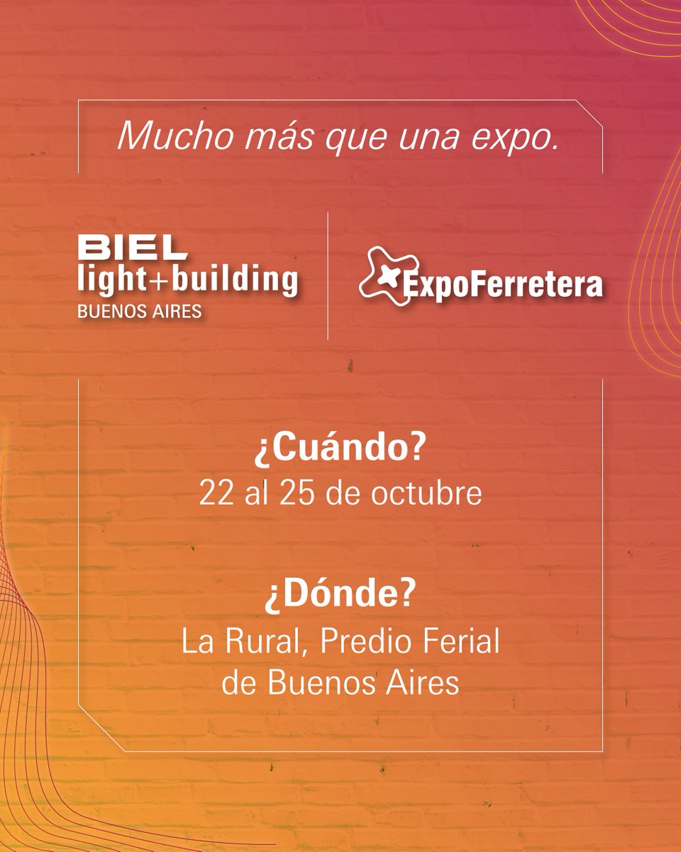 🔧 Si trabajás con instalaciones eléctricas, iluminación, automatización o mantenimiento, octubre tiene una cita doble para vos.

BIEL Light + Building Buenos Aires y @expoferreteraar se desarrollan en simultáneo y reúnen todo lo que necesitás

📅 22 al 25 de octubre | La Rural