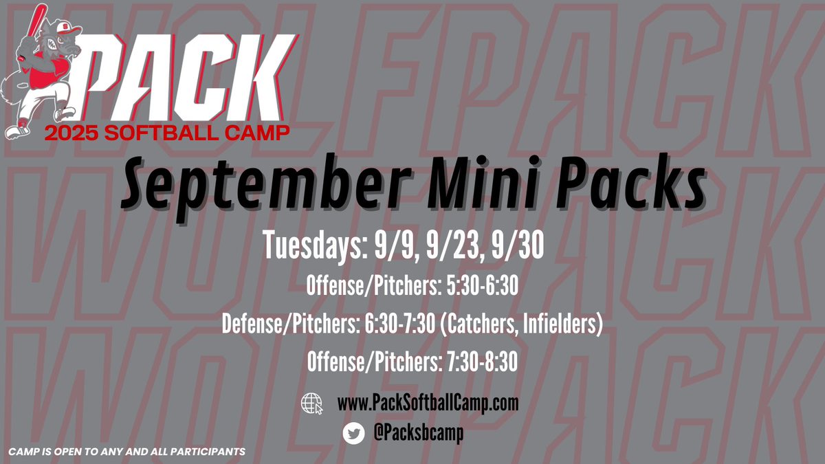 PackSoftballCamp (@packsbcamp) on Twitter photo September Mini Packs are BACK π
We are offering 3 different clinic dates for the month. Come work with <a href="/grayskye26/">Grayson Radcliffe</a> , <a href="/ali44newland/">ali newland</a> , and <a href="/reganspencerr/">Regan Spencer</a> for a small group experience!! September Mini Packs are BACK π
We are offering 3 different clinic dates for the month. Come work with <a href="/grayskye26/">Grayson Radcliffe</a> , <a href="/ali44newland/">ali newland</a> , and <a href="/reganspencerr/">Regan Spencer</a> for a small group experience!!