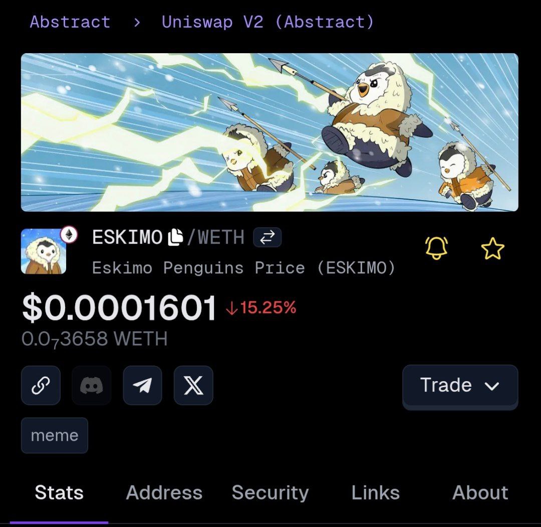 Big news for the $ESKIMO tribe!❄️❄️

We’re now LIVE on GeckoTerminal by <a href="/coingecko/">CoinGecko</a>  ⬇️⬇️

geckoterminal.com/abstract/pools…

Next stop: CoinGecko!!! 👀
👀