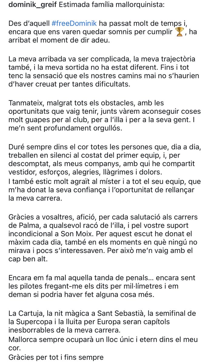 Greif se despide en mallorquín. Chapó.