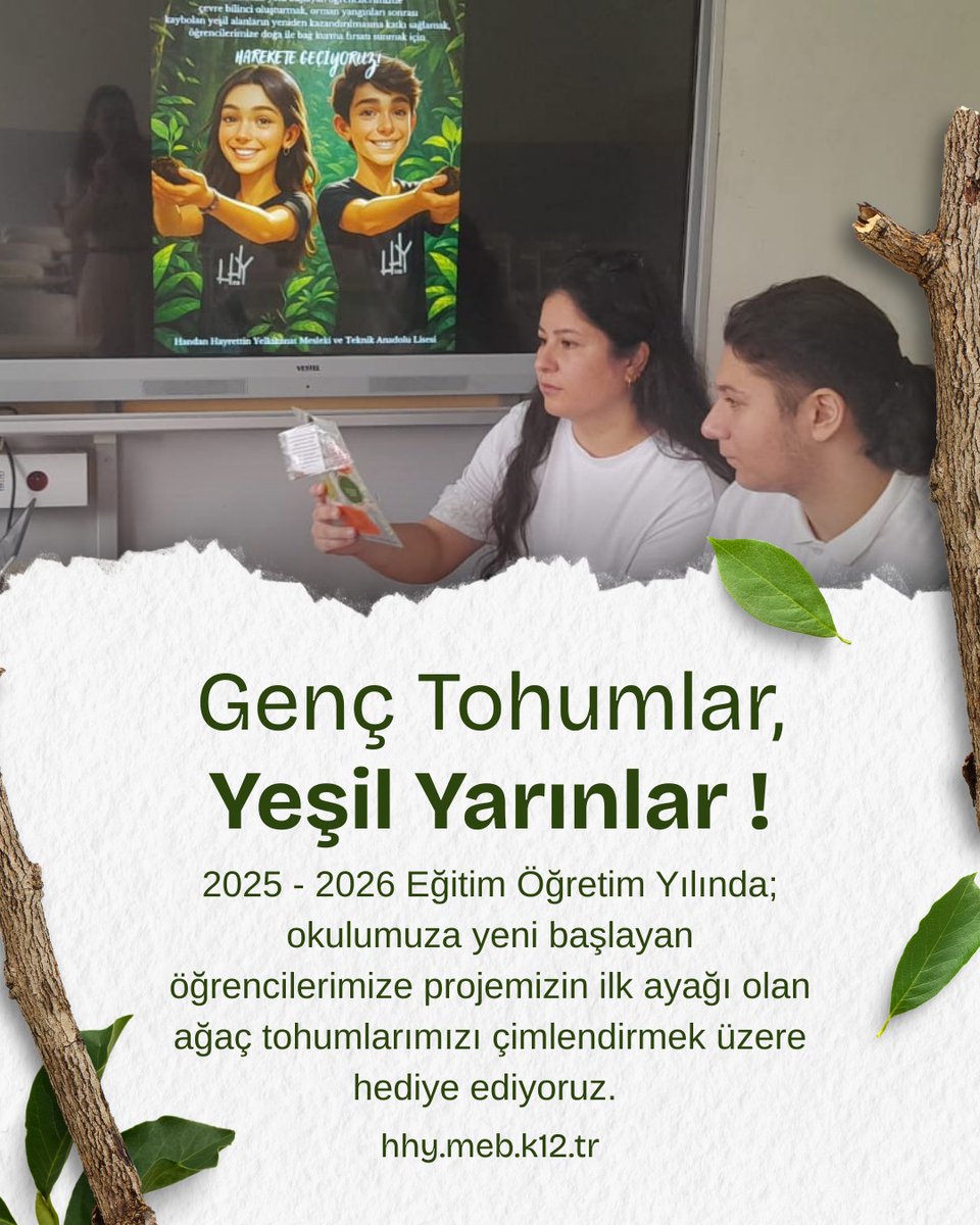 Okulumuza yeni başlayan öğrencilerimize beşer adet ağaç tohumu, çimlendirme talimatı ve broşürlerimizi takdim ederek, yıl içerisinde çimlendirilerek fideye dönüştürülecek ağaçların ekimini yaparak Handan Hayrettin Yelkikanat hatıra ormanı oluşturma sürecimizin ilk adımını attık.
