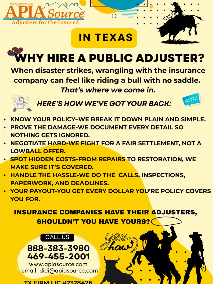 dbsmith11's tweet image. Hiring a Public Adjuster for your insurance claim.

#TexasHomeowners
#InsuranceHelp #StormDamageSupport #ProtectYourHome
#InsuranceMadeSimple #WeWorkForYouNotTheCarrier #HomeClaimHelp #disasterhelp #PublicAdjuster #publicadjustertexas
#InsuranceClaims #ClaimsSpecialist