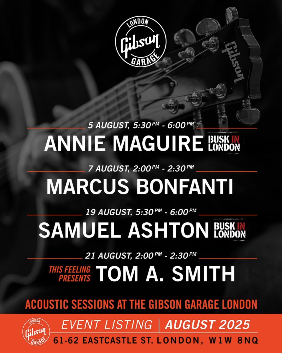 BuskInLondon (@buskinlondon) on Twitter photo Tomorrow! 🥳
Busk In London x #GibsonGarageLondon with the incredible Samuel Ashton 🎶
Soulful vocals & 500k+ streams, don’t miss this #Free gig! ❤️
📍 Gibson Garage London (Oxford Circus)
🗓 Tue 19 Aug, 5:30–6pm
#FreeEntry <a href="/GibsonGuitarUK/">Gibson Guitar UK</a> Tomorrow! 🥳
Busk In London x #GibsonGarageLondon with the incredible Samuel Ashton 🎶
Soulful vocals & 500k+ streams, don’t miss this #Free gig! ❤️
📍 Gibson Garage London (Oxford Circus)
🗓 Tue 19 Aug, 5:30–6pm
#FreeEntry <a href="/GibsonGuitarUK/">Gibson Guitar UK</a>