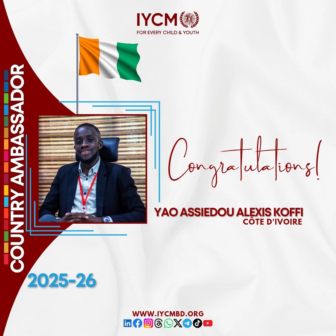 🌍✨ Fier d'annoncer ma sélection en tant qu'’𝐀𝐦𝐛𝐚𝐬𝐬𝐚𝐝𝐞𝐮𝐫 𝐦𝐨𝐧𝐝𝐢𝐚𝐥 𝐝𝐮 𝐩𝐫𝐨𝐠𝐫𝐚𝐦𝐦𝐞 𝐈𝐧𝐭𝐞𝐫𝐧𝐚𝐭𝐢𝐨𝐧𝐚𝐥 𝐘𝐨𝐮𝐭𝐡 𝐂𝐡𝐚𝐧𝐠𝐞 𝐌𝐚𝐤𝐞𝐫 (𝐈𝐘𝐂𝐌) 2025-2026 !

 mes actions et mes initiatives tout au long de cette belle aventure.