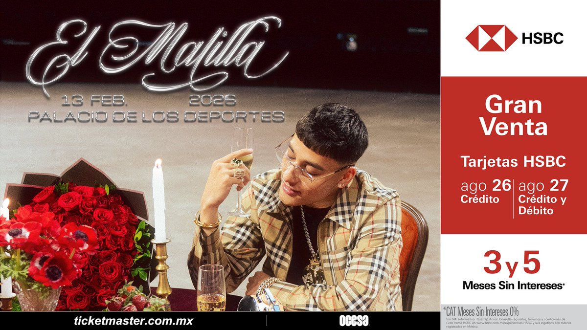 🚀El chamaquito favorito llega al Palacio de los Deportes este 13 de febrero con todo el flow de su EP Tú Maliante Bebé, ahora se viene el perreo con nuevas reglas en el Domo de Cobre.

🎟 Gran Venta HSBC: 26 y 27 de agosto
🎟 Venta General: 28 de agosto / 11:00 AM 

#ocesa