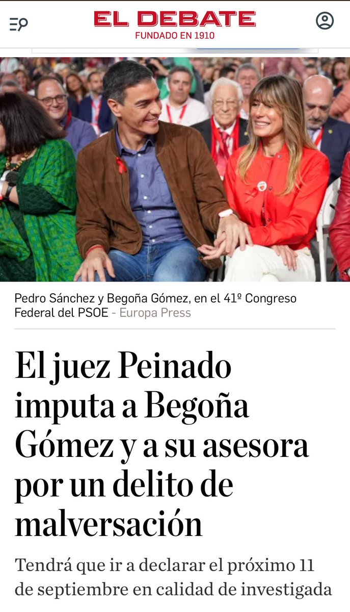 ‼️Imputan a Begoña Gómez y su asesora por malversación tras la querella impulsada por <a href="/vox_es/">VOX 🇪🇸</a>.

Gracias <a href="/_Marta_Castro/">Marta Castro</a> y a todo el equipo jurídico por vuestro gran trabajo.

📰 <a href="/eldebate_com/">El Debate</a> 👉🏻  eldebate.com/espana/2025081…