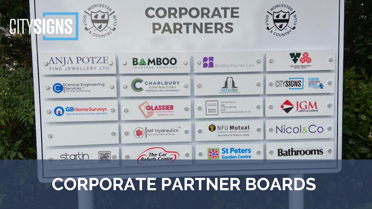 WorcesterHour's tweet photo. .@citysigns can design and install highly personalised signage for your business. 

Here’s a corporate partner board they installed for Worcester Golf and Country Club. 

#WorcestershireHour #Ad #SignageExperts https://t.co/IfO0bgBSPC