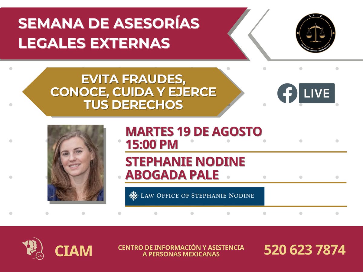 Transmisión especial con motivo de la Semana de Asesorías Legales Externas ⚖️

'Evita fraudes, conoce, cuida y ejerce tus derechos'

#AsesoríasLegales; #ConsuladoDePuertasAbiertas; #PALE; #CIAM; #ZonaSegura; #NoTeDejesEngañar; #NoTeDejesSorprender; #EvitaFraudesMigratorios.