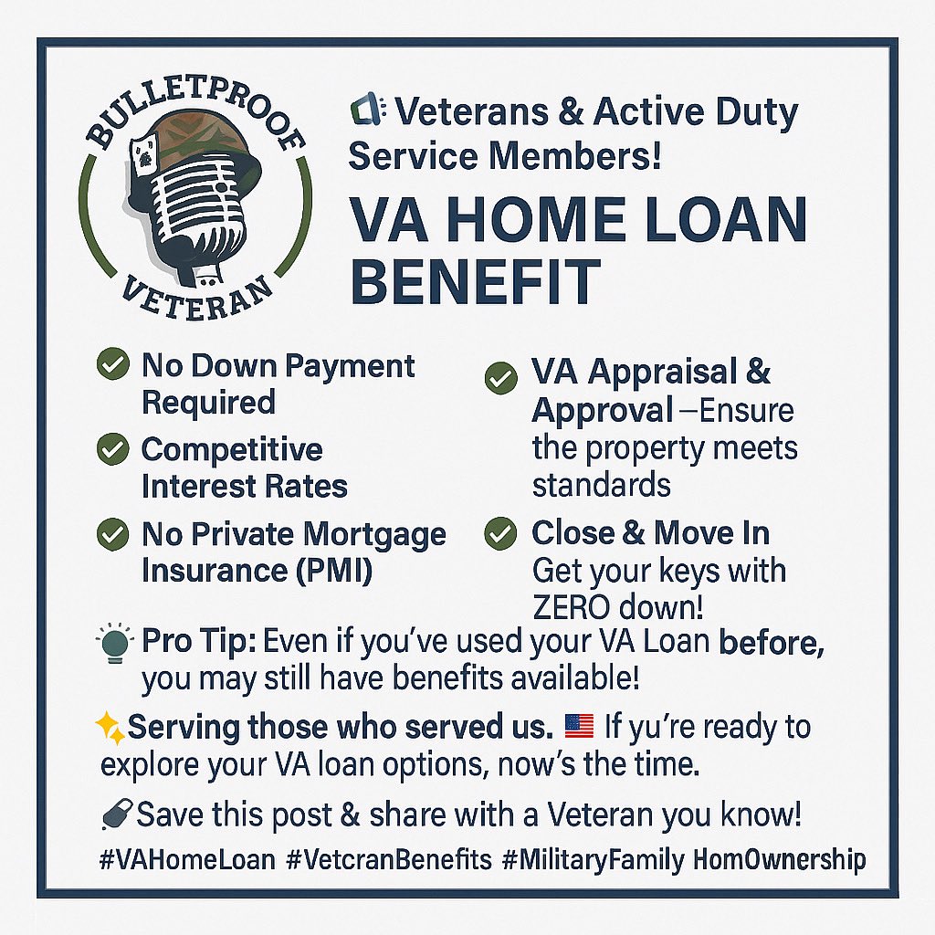 Bulletproof_Vet's tweet photo. #VAHomeLoan #VALoan #VeteranBenefits #MilitaryFamily #VeteranStrong #MilitaryHomes #VeteransHelpingVeterans #FirstTimeHomeBuyer #DreamHome #HouseHunting #HomeSweetHome #RealEstateTips #AmericanDream #FreedomIsntFree #BackTheBrave #ProudVeteran #SupportOurTroops https://t.co/MGL4Bn7q4P