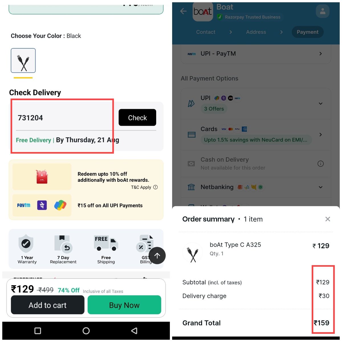 U_r_Kader01's tweet photo. Dear @RockWithboAt You Showed 731204 Pin code Delivery free . When it's time to Make payment Why you charge delivery fee 30 . Why ? https://t.co/Iv5LEVCmqu