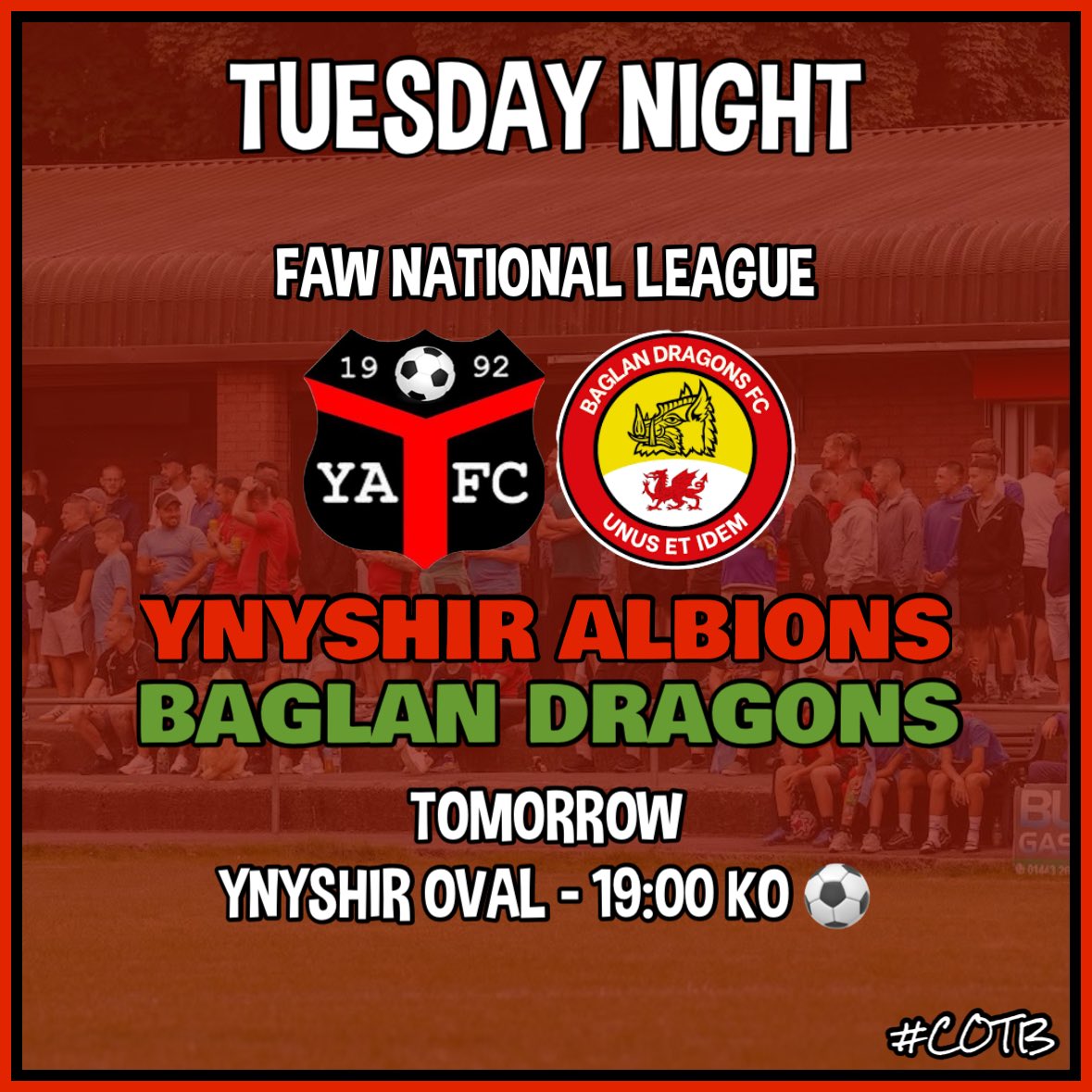 Ynyshir Albions FC (@yafcthebuns) on Twitter photo π πππͺπππ ππ’π’π§ππππ
Get out and behind the FAW Youth team tomorrow night as we welcome an always strong Baglan Dragons Youth to Ynyshir Oval.
FAW National League
<a href="/YAFCthebuns/">Ynyshir Albions FC</a> v <a href="/BaglanDragons/">Baglan Dragons</a>
Ynyshir Oval
19:00 KO
#COTB π΄β«οΈ π πππͺπππ ππ’π’π§ππππ
Get out and behind the FAW Youth team tomorrow night as we welcome an always strong Baglan Dragons Youth to Ynyshir Oval.
FAW National League
<a href="/YAFCthebuns/">Ynyshir Albions FC</a> v <a href="/BaglanDragons/">Baglan Dragons</a>
Ynyshir Oval
19:00 KO
#COTB π΄β«οΈ