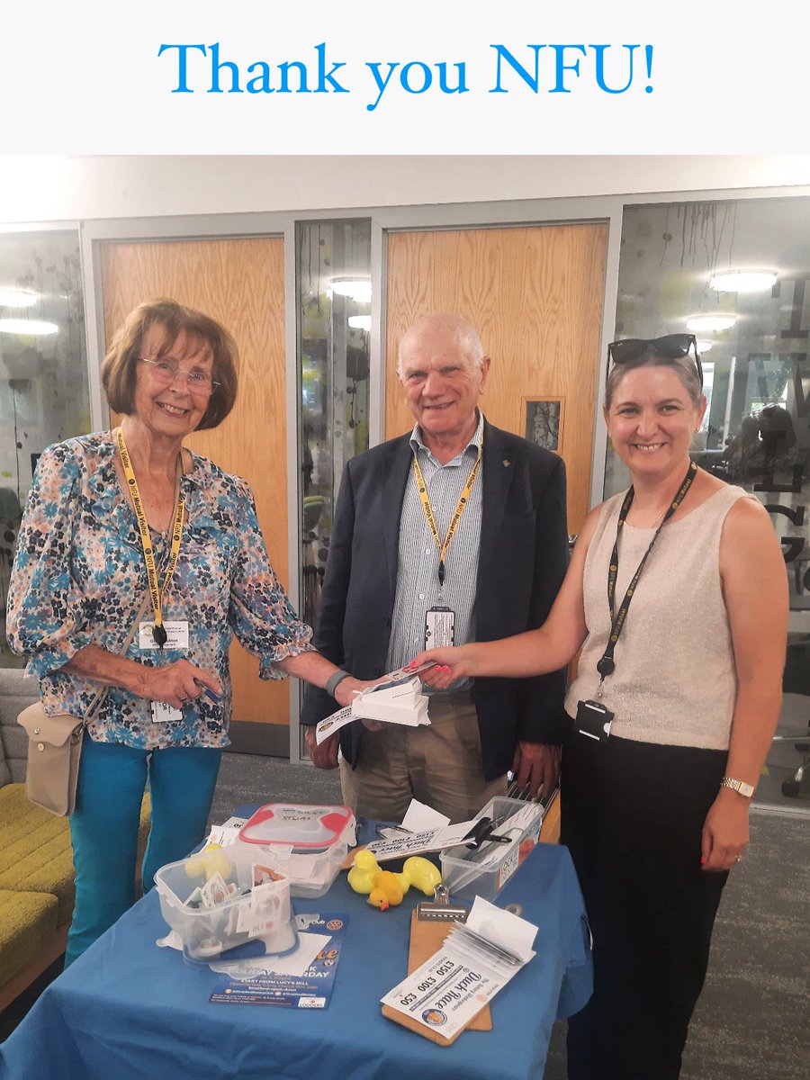 StratfordRotary's tweet photo. HUGE thanks to staff at @NFUMutual for buying tickets for the Shakespeare Duck Race during their lunch break - £215 in the pot! 
Thanks NFU, supporting your community as always 😊
Buy tickets at Rohan shop,Sheep Street or on Waterside on the day. Sat 23rd Aug 2pm at Lucy’s Mill https://t.co/C9P1GqXfA2