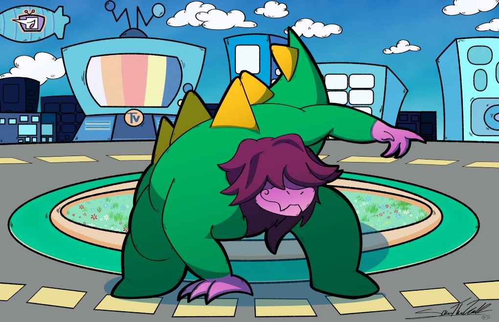 SorenZoroarkArt's tweet photo. Susiezilla has arrived!🐉🦖

I've been loving the Godzilla trend on TikTok, so I decided to put a Deltarune spin on it with Susiezilla from Chapter 3!

#print #Godzilla #deltarunefanart #Susie #deltarune #susiezilla #art #artist #fanart #cute https://t.co/0x39faxuB2