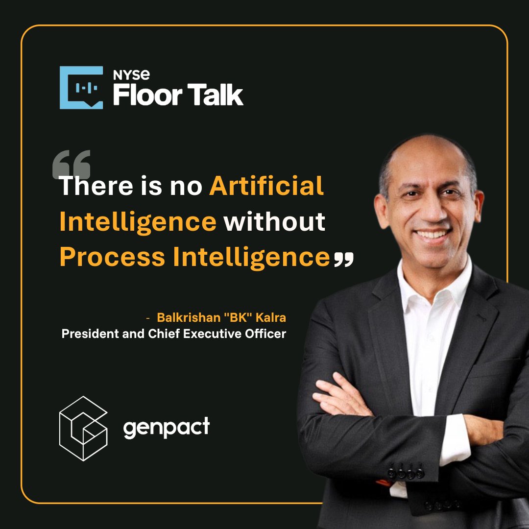 Genpact's tweet photo. 🎥 From the @NYSE floor, our CEO, BK, joined Ashley Mastronardi on #FloorTalk to share how we unlock AI’s true value.

🚀 Over 25 years of process + data expertise = AI solutions that delivers results.

👉 Watch here: https://t.co/g5cBXpJbCB https://t.co/97RpJbq7T8
