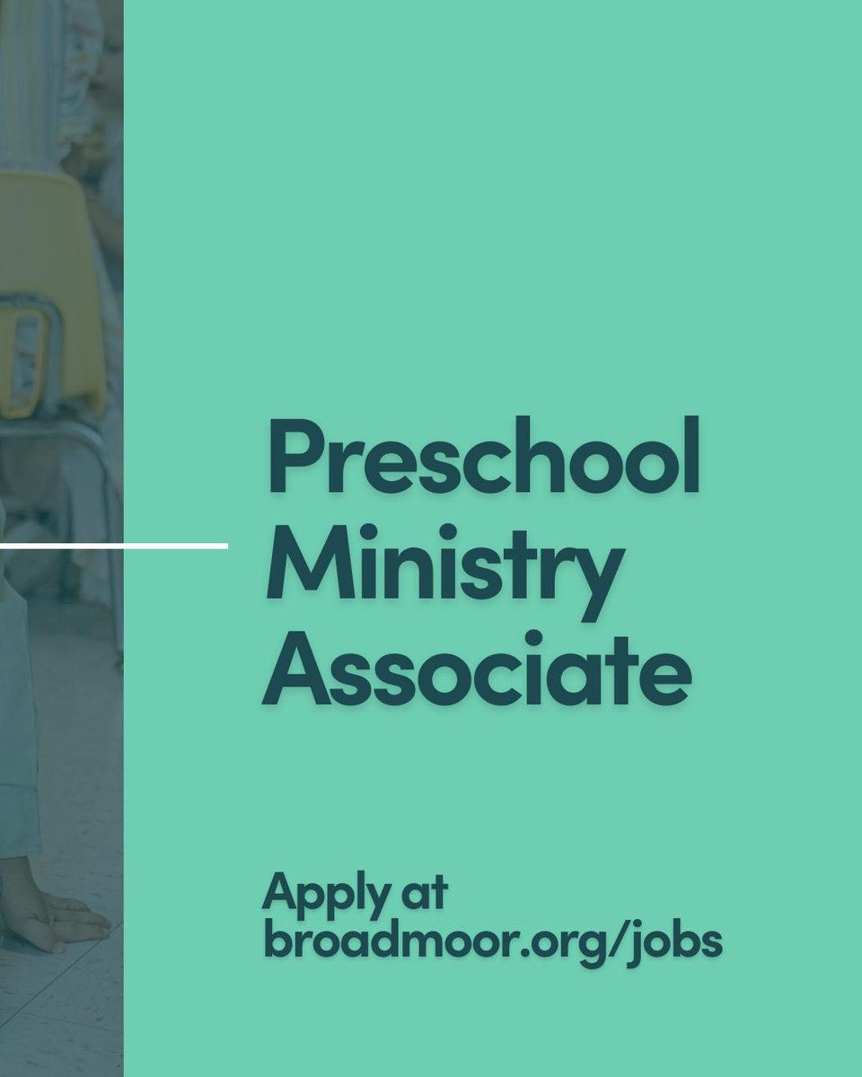We're looking for a Preschool Associate! If you have a heart for preschoolers and their families, enjoy equipping volunteers, and thrive in a team environment, this could be the role for you. Learn more and apply at broadmoor.org/jobs!