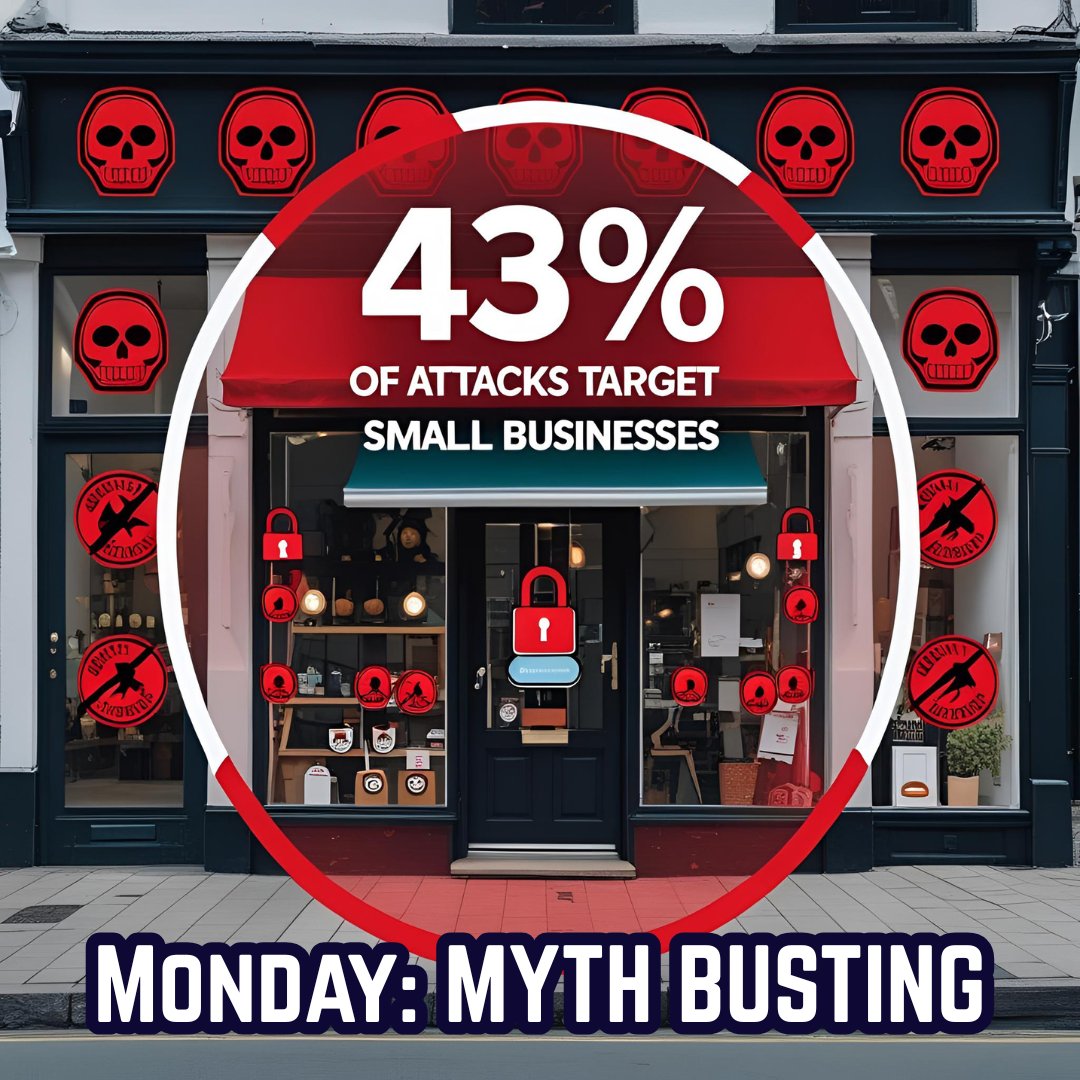 JCCHelp's tweet image. Monday Myth-Busting 

❌ MYTH: &quot;Hackers only go after big companies.&quot; 
✅ TRUTH: 43% of cyberattacks target small businesses. 

Small businesses often lack protection—making them easy targets. 

Protect yours before it&apos;s too late. 

#CyberSecurityMyth #SmallBusinessSecurity