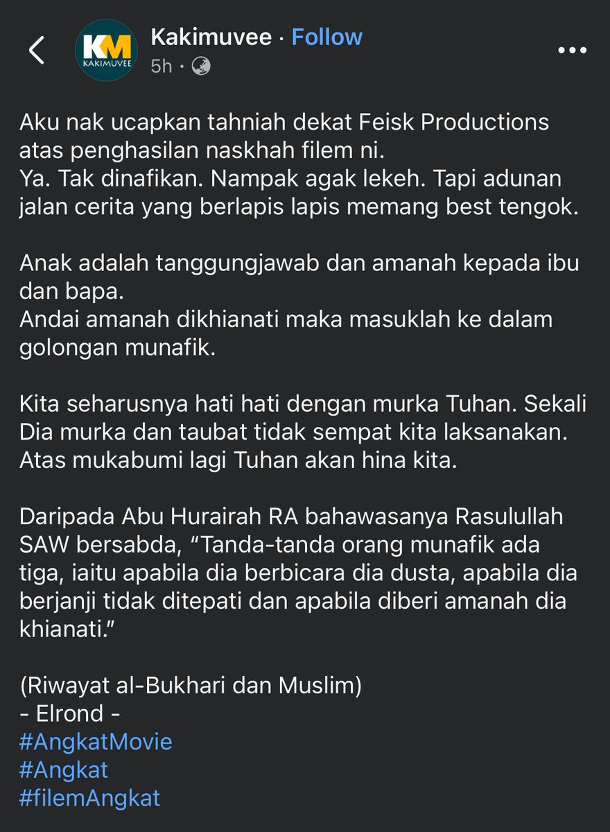 feiskfilms's tweet photo. ULASAN dari Kakimuvee.
Rasa sangat gembira bila dapat tahu mesej cerita disampaikan.
Filem ANGKAT, sebuah komedi gelap, masih di pawagam! Tonton cepat sebelum terlambat. #filemAngkat https://t.co/6PSMlFw13y