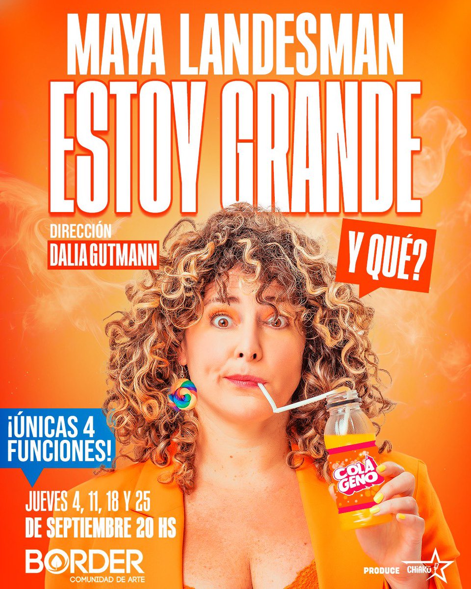 MAYA LANDESMAN se presenta los jueves de septiembre en el <a href="/TeatroBorder/">Teatro Border</a> con su Show de Comedia🥳☺️🎊
No te lo pierdas que son 4 únicas funciones 🥳🥳🥳🥳
Entradas en el Link👇🏼
bit.ly/3UsfLRP