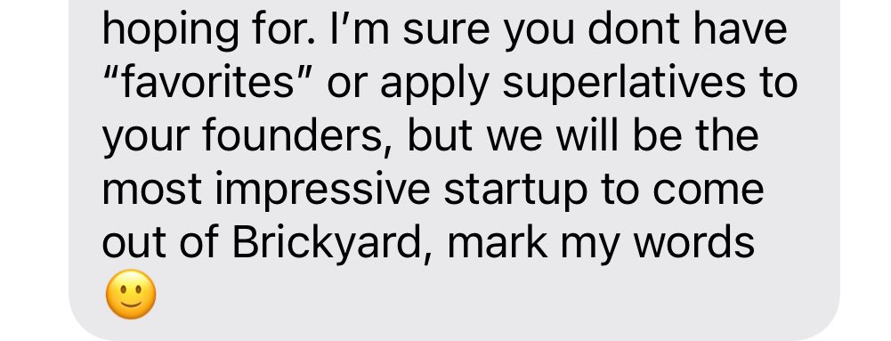 Backed our 47th company last week. Founder sold his previous co for 100 and going a lot bigger this time. Moving to Brickyard from SF. Game on!