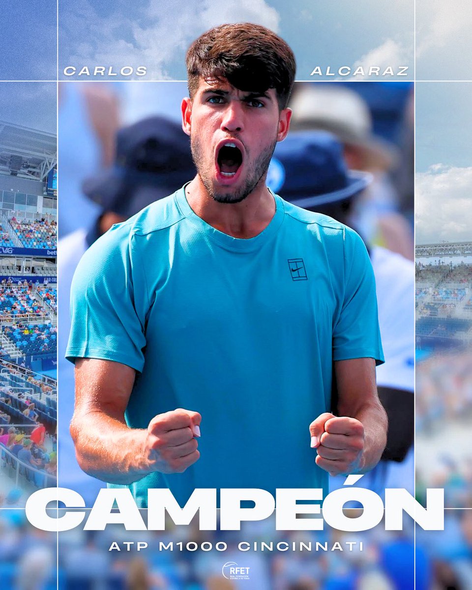 RFETenis's tweet photo. 𝑪𝑯𝑨𝑴𝑷𝑰𝑶𝑵 🏆

Alcaraz gana el título en Cincinnati por primera vez tras la retirada de Sinner 🇮🇹 al final  del primer set 

Get well soon, @janniksin ❤️‍🩹 https://t.co/7OoGGebxmp
