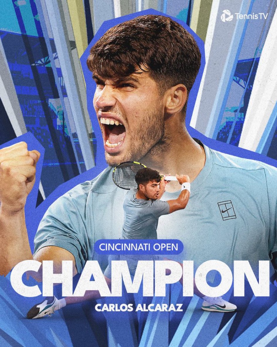 Radioestadio (@radioestadio) on Twitter photo ❗️Alcaraz gana el Máster de Cincinnati
El italiano abandona por problemas físicos cuando perdía 5-0
🤒 Llevaba desde esta mañana con fiebre y no se encontraba con más fuerzas para competir ante el español.
<a href="/carlosalcaraz/">Carlos Alcaraz</a> | #CincyTennis ❗️Alcaraz gana el Máster de Cincinnati
El italiano abandona por problemas físicos cuando perdía 5-0
🤒 Llevaba desde esta mañana con fiebre y no se encontraba con más fuerzas para competir ante el español.
<a href="/carlosalcaraz/">Carlos Alcaraz</a> | #CincyTennis