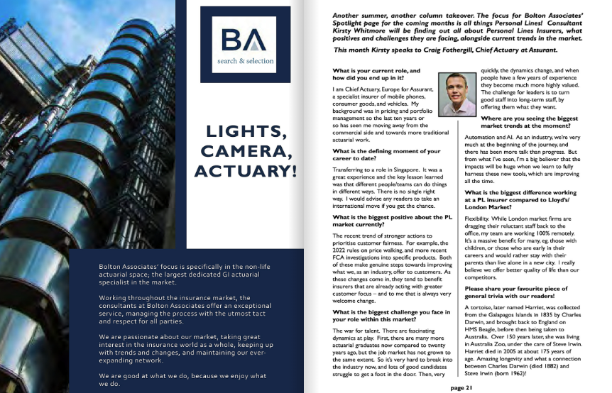 BoltonAssociate's tweet photo. In our series for @actuarialpost, our Spotlight page is now focussing on interviewing Personal Lines Insurers, what positives and challenges they are facing, alongside current trends in the market. Kirsty Whitmore speaks to Craig Fothergill, @Assurant  https://t.co/DIq5x1X1dX https://t.co/O8mg28D2FV