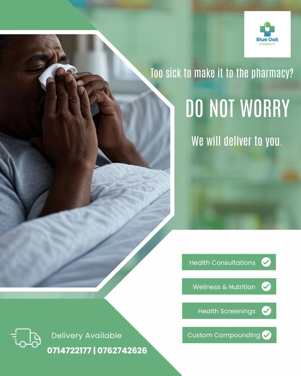BlueOakPharmacy's tweet photo. We are open daily and can deliver your medicine to your house or office.

Our operating hours 
Kisumu 7.30AM - Midnight
Ugunja 7.30AM - 9PM

📞0714722177 | 0762742626 https://t.co/PhIzzykePn