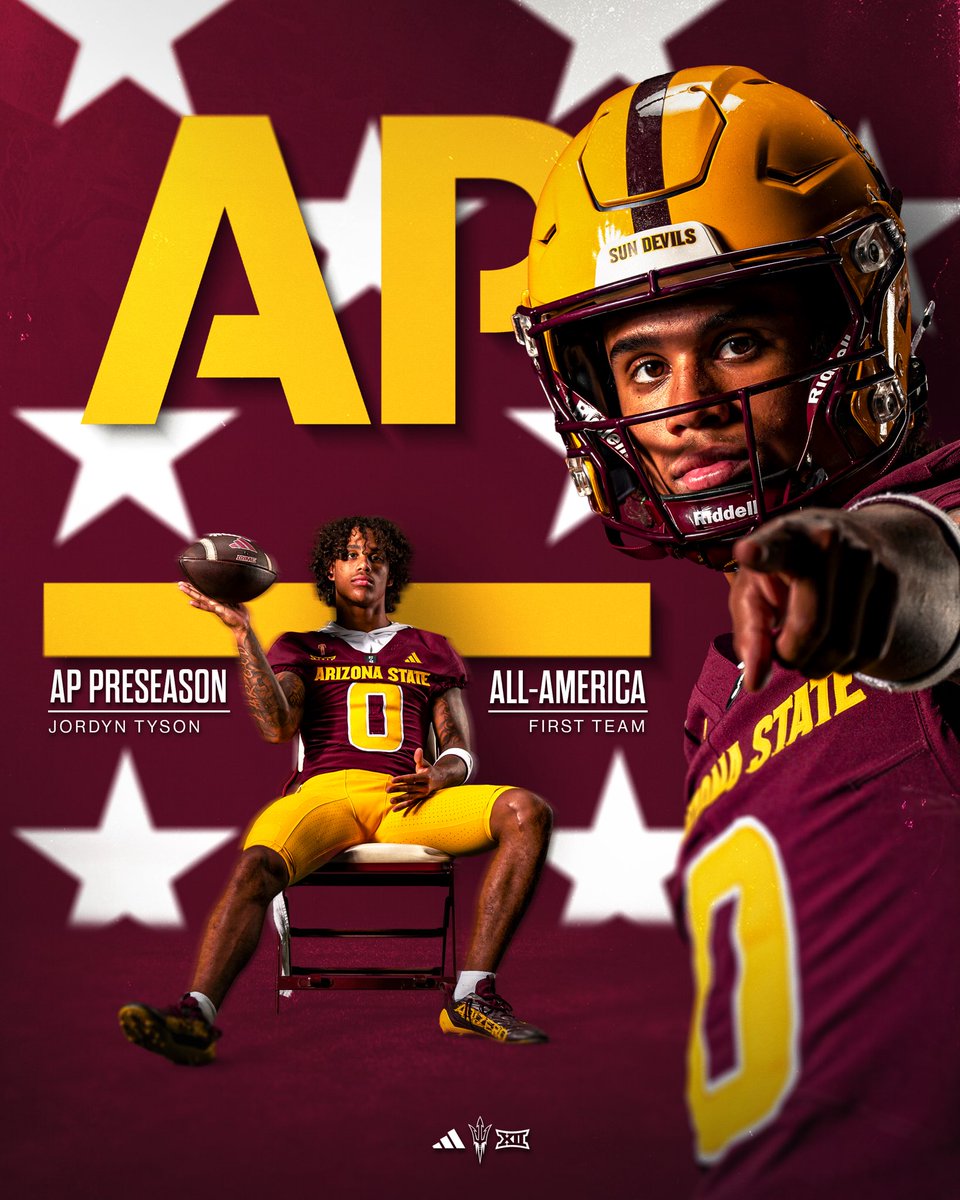 Sun Devil Football (@asufootball) on Twitter photo AP Preseason Honors ‼️
Jordyn Tyson named to the <a href="/AP/">The Associated Press</a> All-America first team!
#ForksUp /// <a href="/tyson_jordyn/">jordyn tyson</a> AP Preseason Honors ‼️
Jordyn Tyson named to the <a href="/AP/">The Associated Press</a> All-America first team!
#ForksUp /// <a href="/tyson_jordyn/">jordyn tyson</a>
