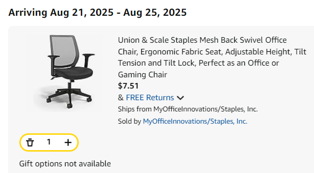 AD: Cheap Office Chairs, Sold and Shipped by Staples

$7.51->mavely.app.link/e/gtQ3balpWVb
$5.99->mavely.app.link/e/C2wgyKjpWVb