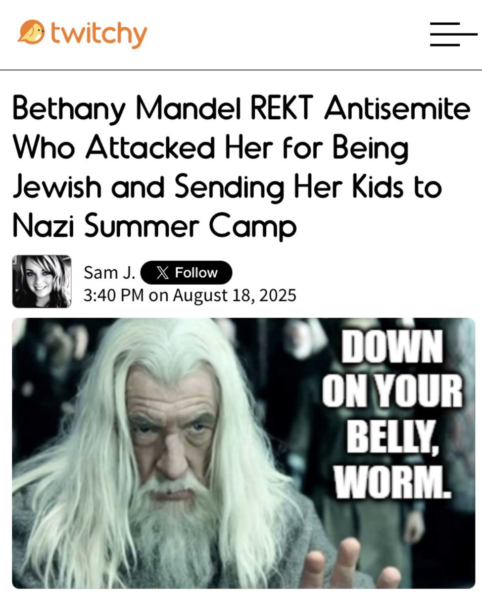 Bethany Mandel REKT Antisemite Who Attacked Her for Being Jewish and Sending Her Kids to Nazi Summer Camp

twitchy.com/samj/2025/08/1…