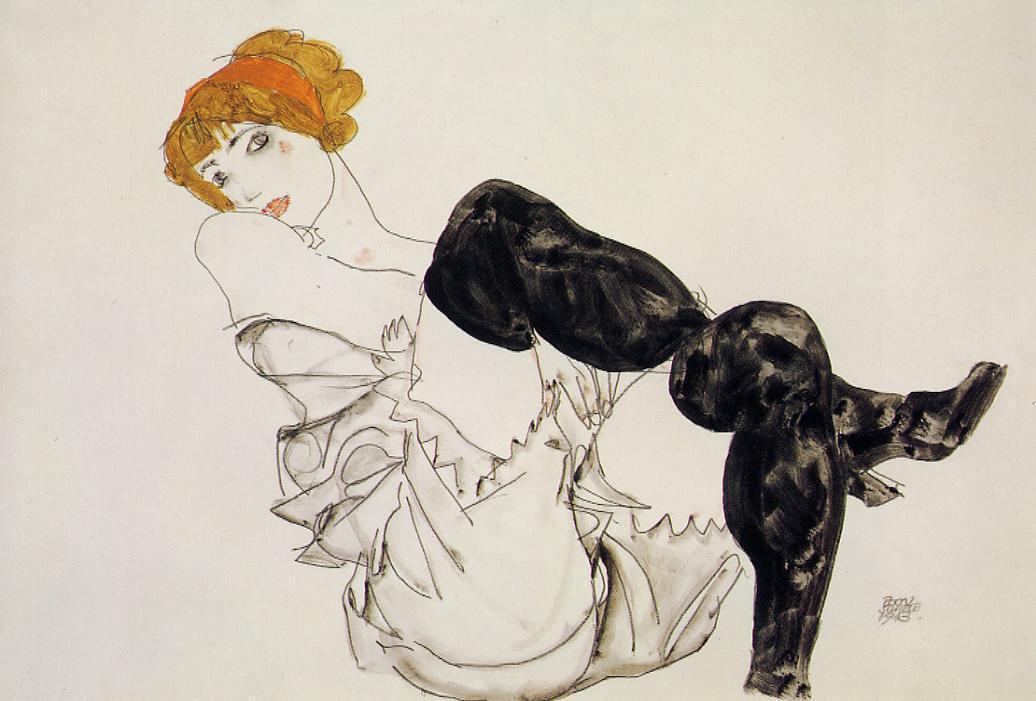 Woman in Black Stockings, 1913 #artbots #schiele