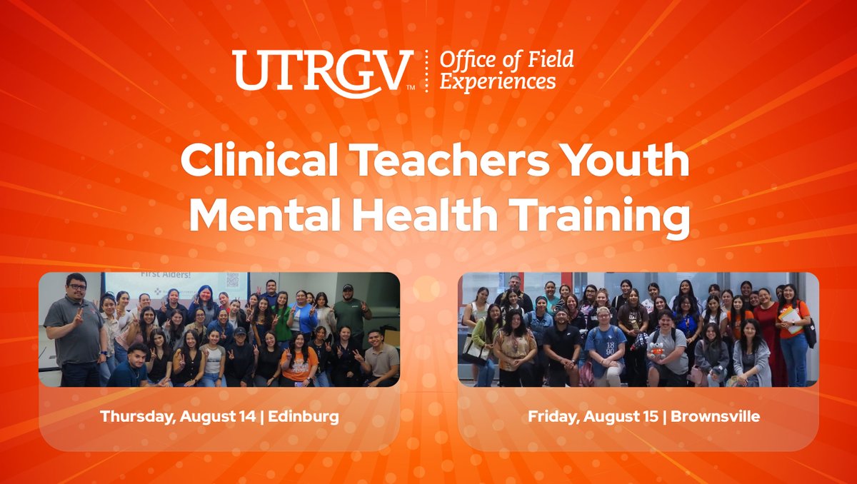 In partnership with Dr. Nancy Razo, the Office of Field Experiences hold multiple trainings to ensure Clinical Teachers are trained as Youth Mental Health First Aiders! Congratulation to students trained on August 14 &amp; 15! #UTRGVOFE