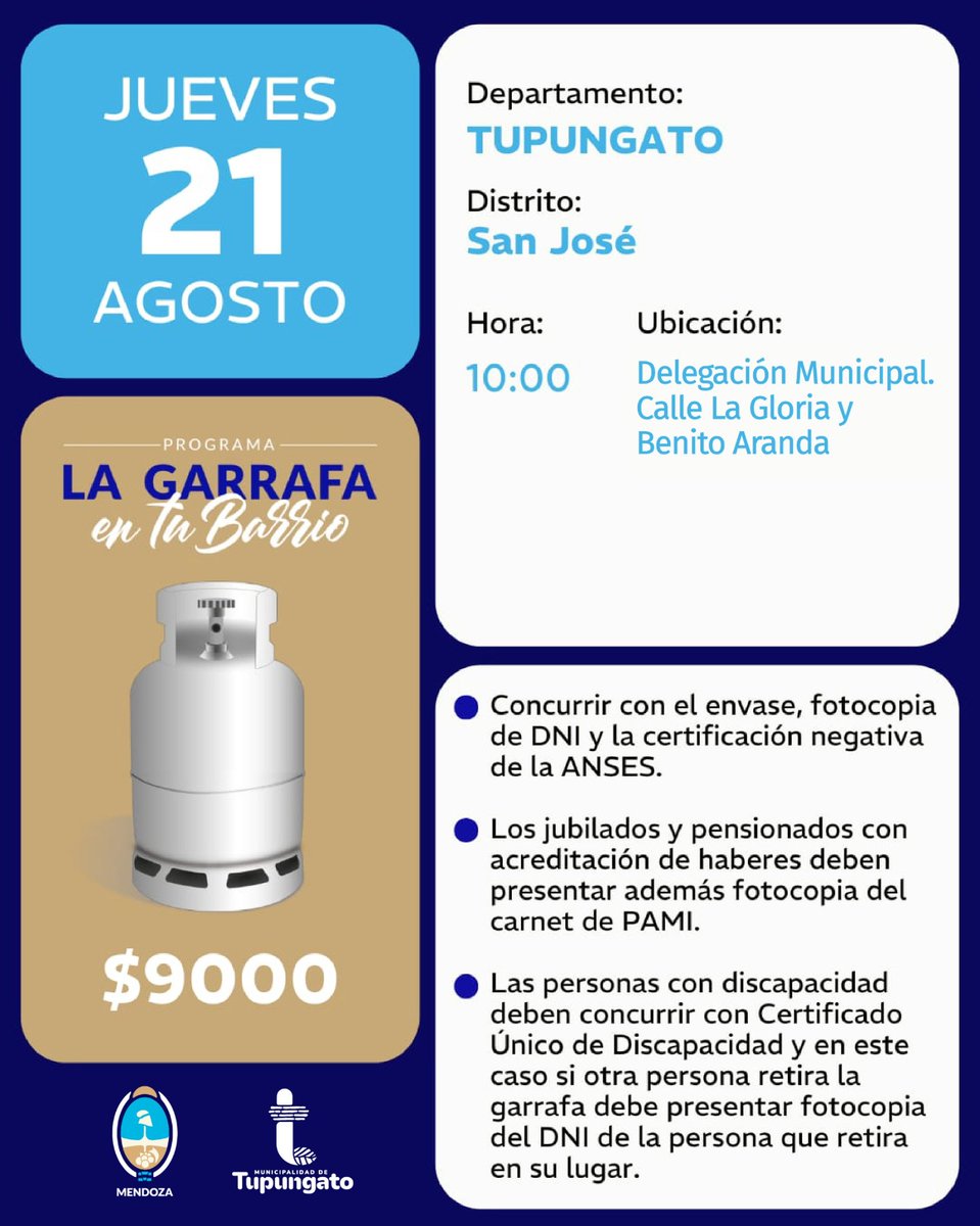 𝗖𝗥𝗢𝗡𝗢𝗚𝗥𝗔𝗠𝗔 𝗦𝗘𝗠𝗔𝗡𝗔𝗟 𝗗𝗘 𝗟𝗔 𝗚𝗔𝗥𝗥𝗔𝗙𝗔 𝗘𝗡 𝗧𝗨 𝗕𝗔𝗥𝗥𝗜𝗢🗣
Mañana y el jueves el programa provincial estará nuestro departamento.
ℹ️ Ambas entregas se realizan a las 10h, presentarse con el envase, fotocopia del DNI, certificación negativa de ANSES.