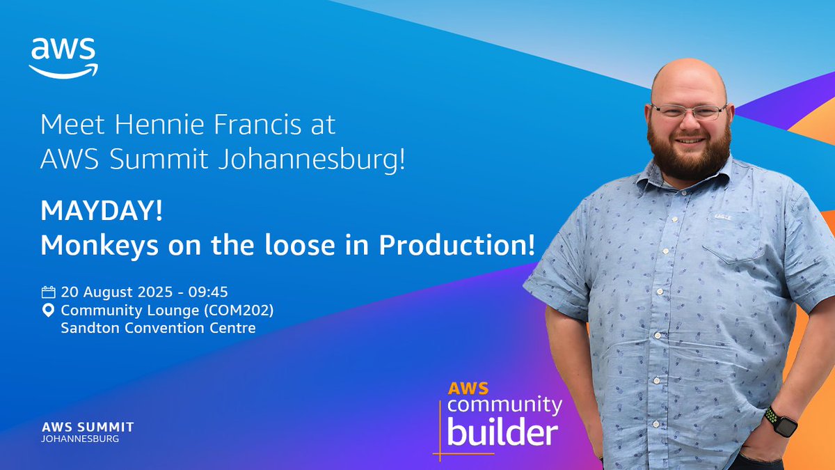 henniefrancis's tweet image. Thrilled to be back at AWS Summit Johannesburg 2025! 🐒🔥

Last time I read Cloud Resources Bedtime Stories 😴💸
Now I’m unleashing chaos with Monkeys in Production!

Catch me in Community Lounge (COM202) at 09:45 — let’s connect!

#AWSSummit #ChaosEngineering #AWSJohannesburg