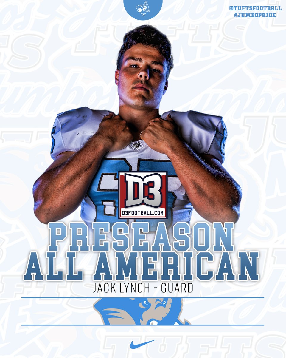 Tufts Jumbos (@tuftsjumbos) on Twitter photo FB | NEWS!!
Preseason All-Americans are out, and senior guard Jack Lynch was named to the <a href="/d3football/">D3football.com</a> Second Team! Congratulations to the anchor on the O-Line for the 'Bos! More soon at gotuftjumbos.com!
#JumboPride // #GoJumbos // #d3football FB | NEWS!!
Preseason All-Americans are out, and senior guard Jack Lynch was named to the <a href="/d3football/">D3football.com</a> Second Team! Congratulations to the anchor on the O-Line for the 'Bos! More soon at gotuftjumbos.com!
#JumboPride // #GoJumbos // #d3football