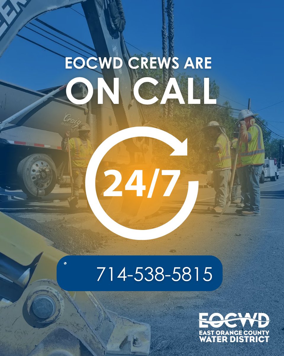 EastOCWD's tweet image. 🚨 Leaks Happen—We Respond Fast! 🚨
Did you know EOCWD crews are on call 24/7 to respond to leaks or water emergencies?
If you spot a water issue, call us at 714-538-5815—we're here to help!

#EOCWD #ReliableWater #WaterService #CustomerSupport