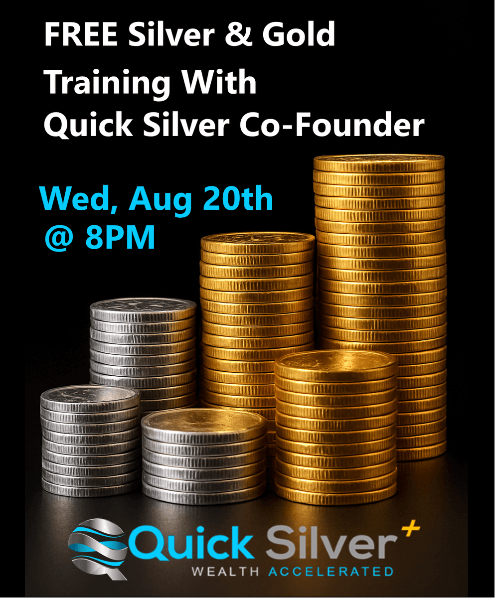 QS_Global's tweet photo. This Wed, August 20th, @ 8PM (Eastern) the co-founder of Quick Silver will be hosting a live online event. Ask any questions and get immediate answers.
REGISTER: https://t.co/t6ALyZxmDR

#gold #wealthmindset #assets #Silver #wealthcreation #QuickSilverGlobal #wealthbuilding https://t.co/qaeYFV1r7V