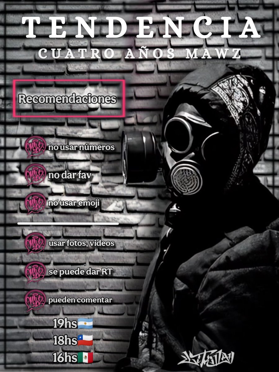 🩷| TENDENCIA 
Mañana, a las 19hs arg, vamos a estar haciendo una tendencia por el 4to aniversario del álbum 'MAWZ' de lit killah, el hashtag será este--> CUATRO AÑOS MAWZ.
También pueden sumarse a ponerse este emoji en su nombre de tw: 💬

¡en la foto les dejamos toda la info!