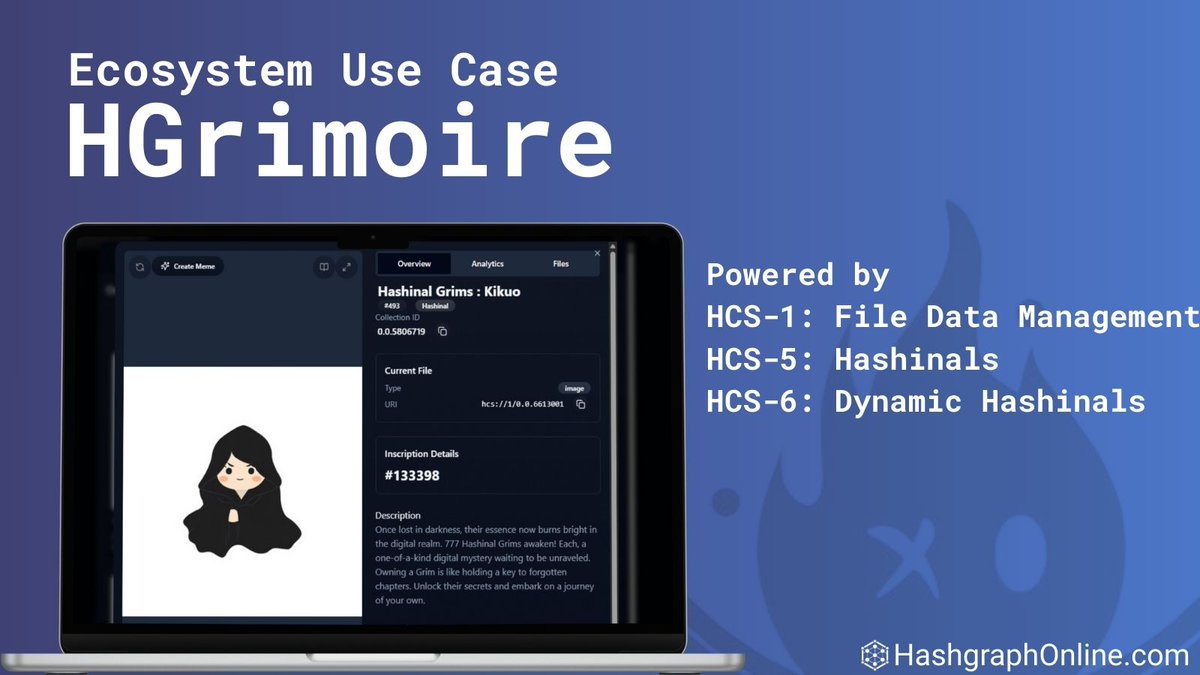 Hashgraph Online DAO (@hashgraphonline) on Twitter photo Ecosystem Use Case: Meet HGrimoire, a Hashinals explorer and portal built on Hedera, backed by Hashgraph Online Standards. π§΅ Ecosystem Use Case: Meet HGrimoire, a Hashinals explorer and portal built on Hedera, backed by Hashgraph Online Standards. π§΅