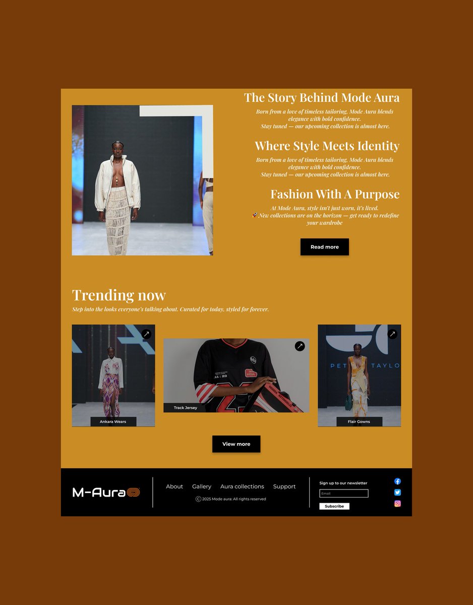 2ty3ree's tweet photo. Just Wrapped Up A New Landing Page Design For Mode Aura, A Fashion Brand Concept..I Focused On Clean Visuals..Bold Typography...And A Smooth Flow From Hero Section To Collections... I'm Open To Your Thoughts🙏🏾🙏🏾
#UIUXDesigner #uiuxmagic #UIUX https://t.co/4ZNEHX2H0L