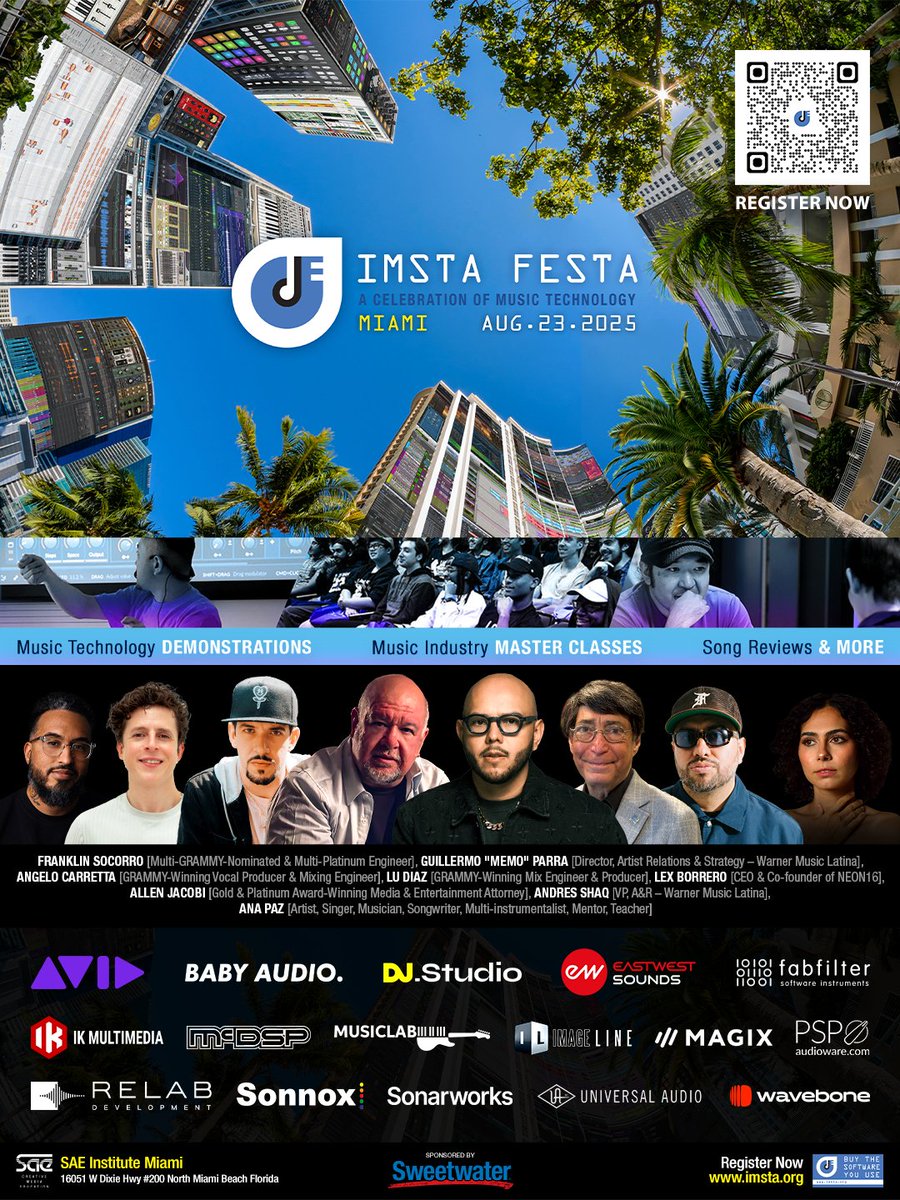 Calling all #Miami music tech enthusiasts 🔊 IMSTA FESTA Miami kicks of Saturday, Aug 23 at SAE Institute Miami! Registration is FREE 🚀 imsta.org/2025_miami.php…