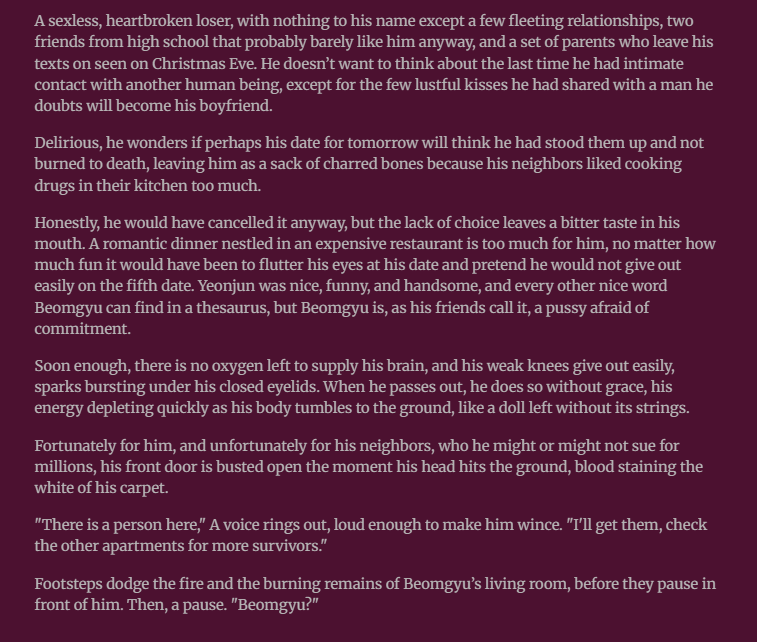 annyeong i offer you something small... excuse any mistakes

➺ bmjn 🦊🧸
➺ drabble, 1.9k 
➺ rated g
➺ firefighter yj/boyfailure bg
➺ 1/2

🔗alterspring: alterspring.org/@13gyul