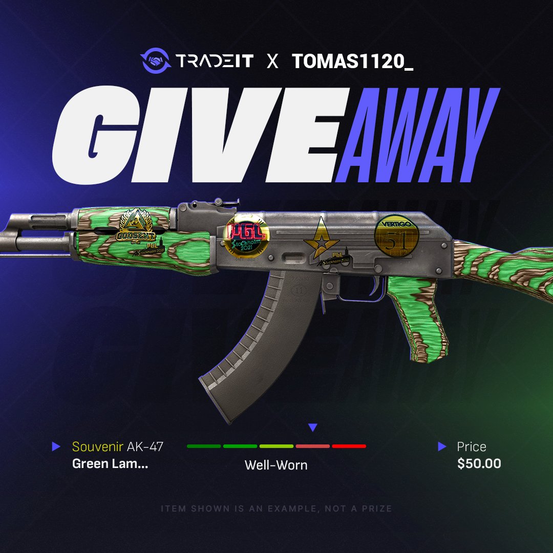 Tomas1120_'s tweet photo. 🎁 Souvenir AK-47 | Green Laminate WW ($50)

➡️ TO ENTER:

✅ Follow me &amp; @tradeit_gg 
✅ Retweet
✅ Tag 2 friends

⏰ Giveaway ends in 5 days! https://t.co/VNpx65vVSt