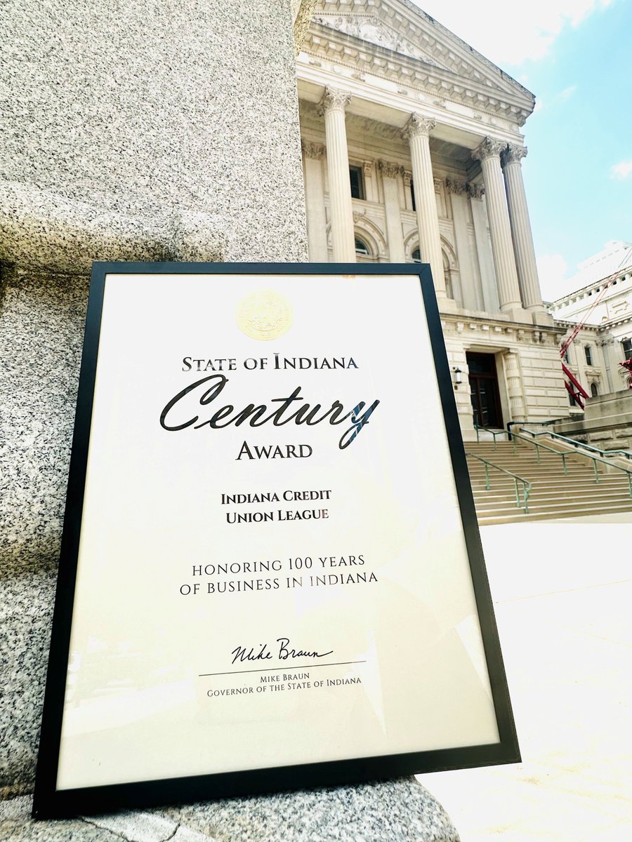 We are honored to share that the Indiana Credit Union League has received the Governor’s Century Award, recognizing 100 years of service to Indiana credit unions and their 2.8 million members. Founded in 1925 as the Midwest’s first credit union association, the League has proudly