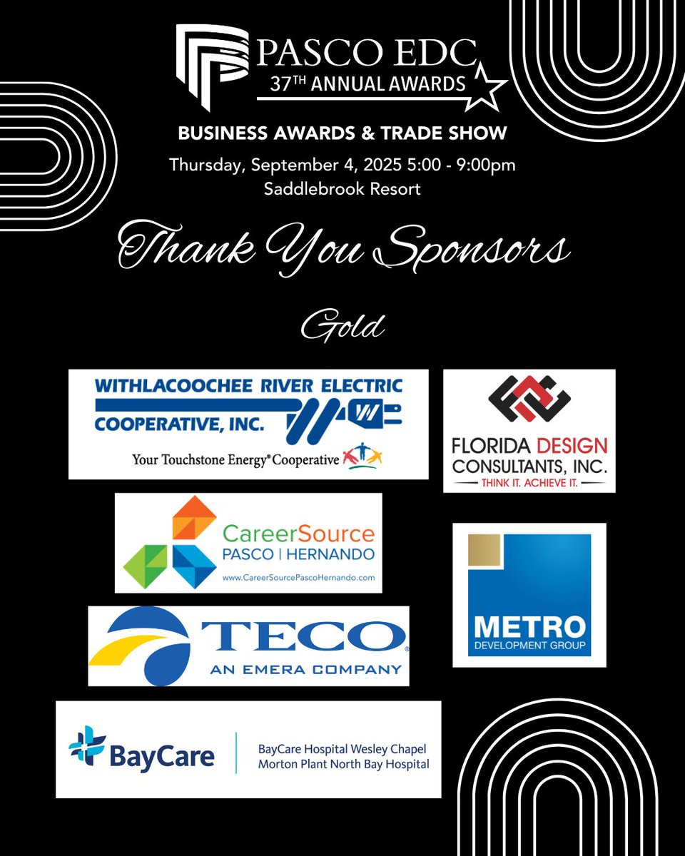 SMARTstart Pasco (@smartstartpasco) on Twitter photo Shout to our #PascoEDCAnnualAwards2025 sponsors! We are only two weeks away and this is your last chance to secure your spot now! hubs.ly/Q03DftFx0
✨Finalist Reception Sponsor: <a href="/RealtorsTampa/">Greater Tampa REALTORS</a>
✨Hospitality Sponsor: <a href="/FLSportsCoast/">Florida's Sports Coast</a>
✨Video Production Sponsor: TradeUp Shout to our #PascoEDCAnnualAwards2025 sponsors! We are only two weeks away and this is your last chance to secure your spot now! hubs.ly/Q03DftFx0
✨Finalist Reception Sponsor: <a href="/RealtorsTampa/">Greater Tampa REALTORS</a>
✨Hospitality Sponsor: <a href="/FLSportsCoast/">Florida's Sports Coast</a>
✨Video Production Sponsor: TradeUp
