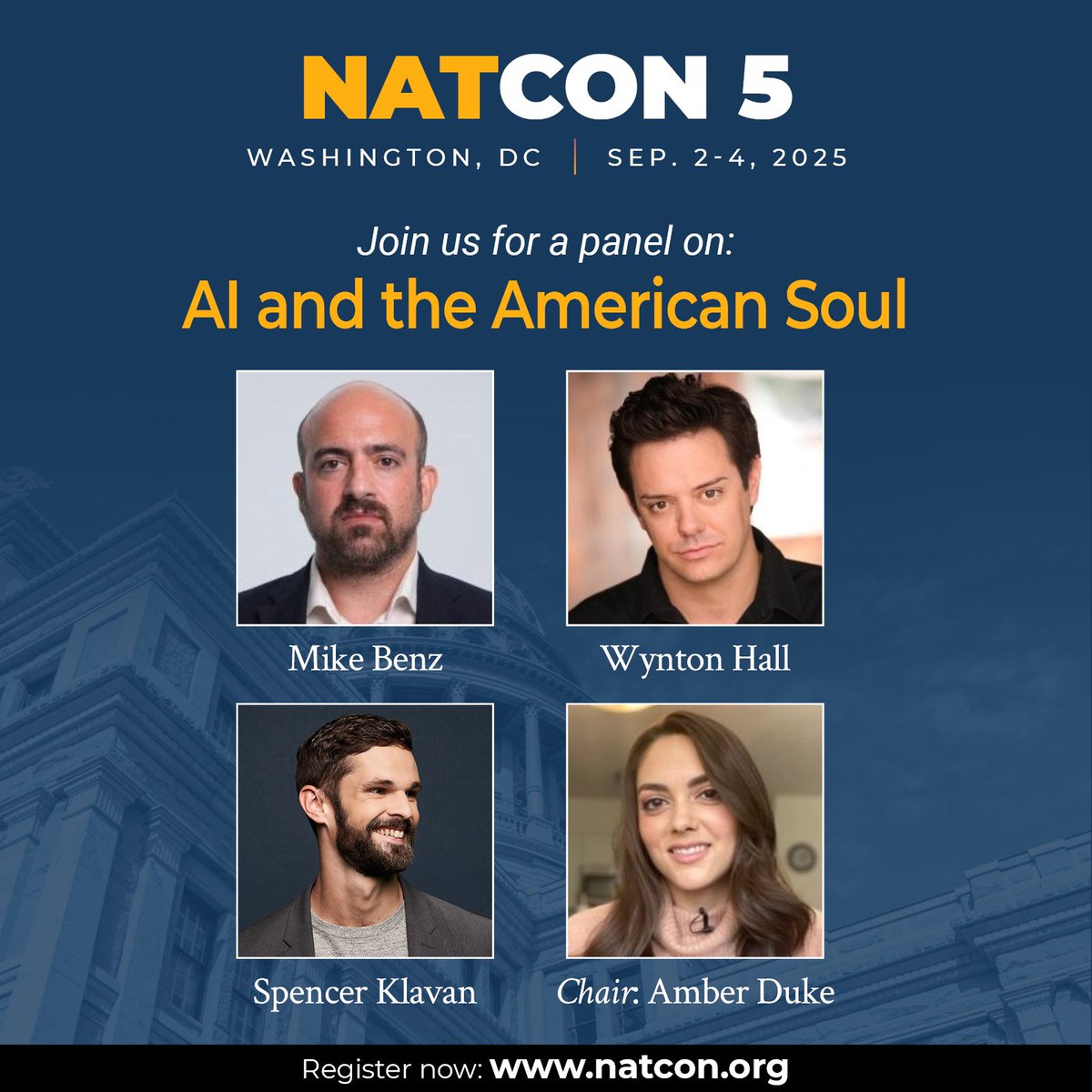 BreitbartNews's tweet photo. 🤖What's at stake with America's AI future? 🦾

Find out at the National Conservatism Conference #NatCon5: "AI and the American Soul."

Featuring :@ambermarieduke | @MikeBenzCyber | @SpencerKlavan | Breitbart's @wynton_hall 

📍DC | September 2-4 | @NatConTalk https://t.co/6behd2X5wq
