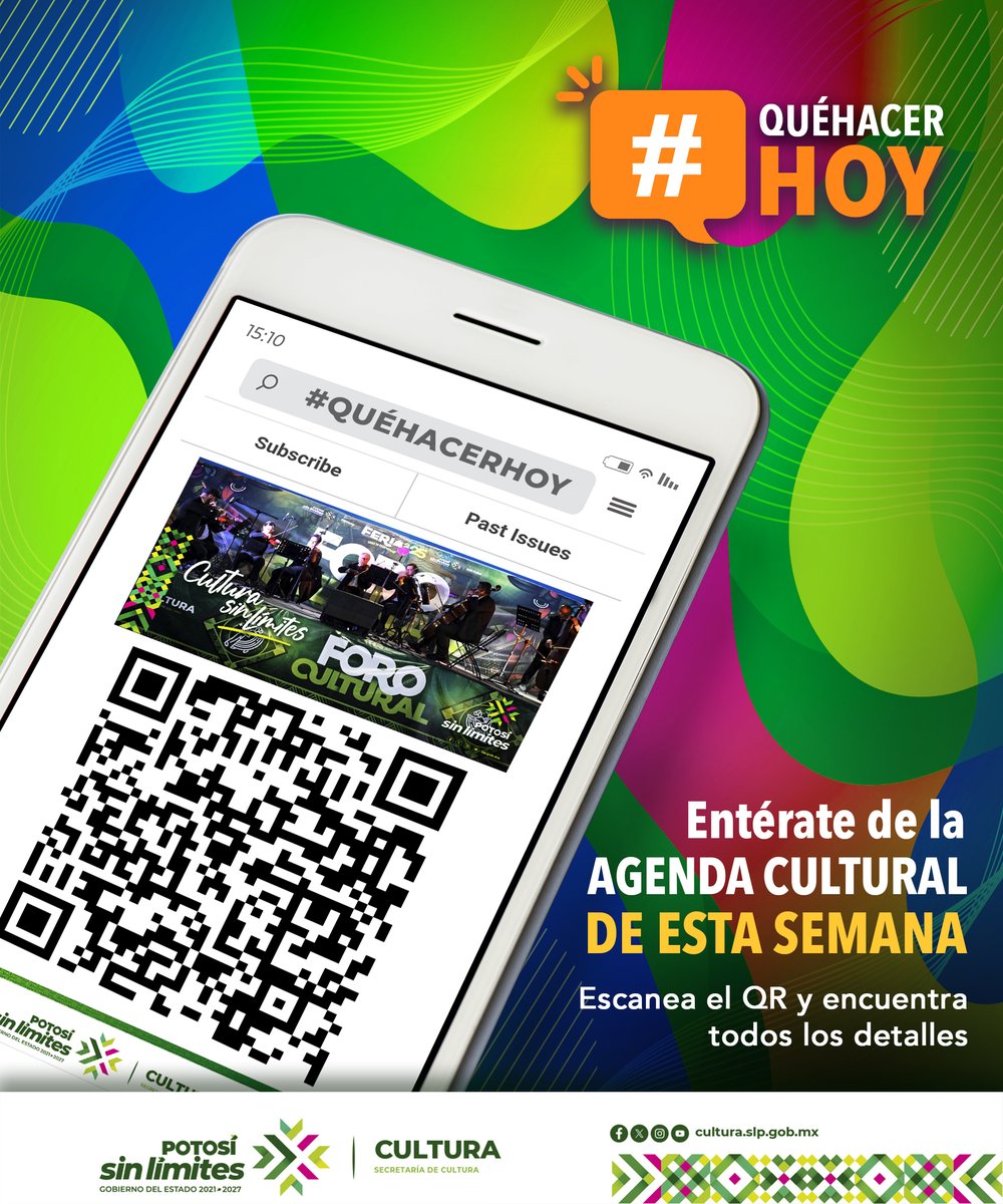 ¿Qué te parece ir armando tu plan para esta semana? Disfruta con tu familia y amistades de nuestras actividades! 🎥 🏳‍🌈🎺🎶🎨 😉
•°• Te compartimos nuestra agenda cultural semanal. Revísala completa en el enlace o en el QR 
➡️ 🔗 cutt.ly/XrHZ9R5v
💚 #CulturaSinLímites