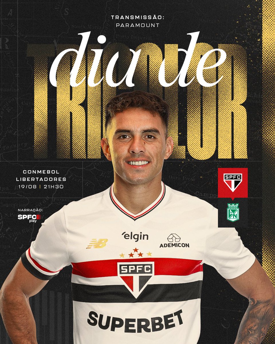 HOJE TEM 𝐍𝐎𝐈𝐓𝐄 𝐃𝐄 𝐂𝐎𝐏𝐀 NO MORUMBIS!

⚽️ São Paulo x Atlético Nacional-COL
🏟️ MorumBIS
⏰ 21h30
🏆 CONMEBOL Libertadores
⚔️ Oitavas de final (duelo de volta)

📺 Paramount 
🎙 SPFC Play

#DiaDeTricolor
#VamosSãoPaulo 🇾🇪